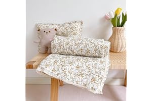 BuLuTu Baby Crib Comforter Quilt Muslin Blanket Soft Lightweight Comforter Toddler Kids Quilts with Flower Print, Hibiscus Pattern, 47"x59"