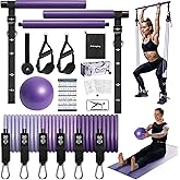 Upgraded Pilates Bar Kit with Resistance Bands Natural Latex for Women & Men, Heavy-Duty Stainless Steel Multifunctional Yoga Pilates Stick for Home Gym Exercise Fitness Equipment Full-Body Workouts