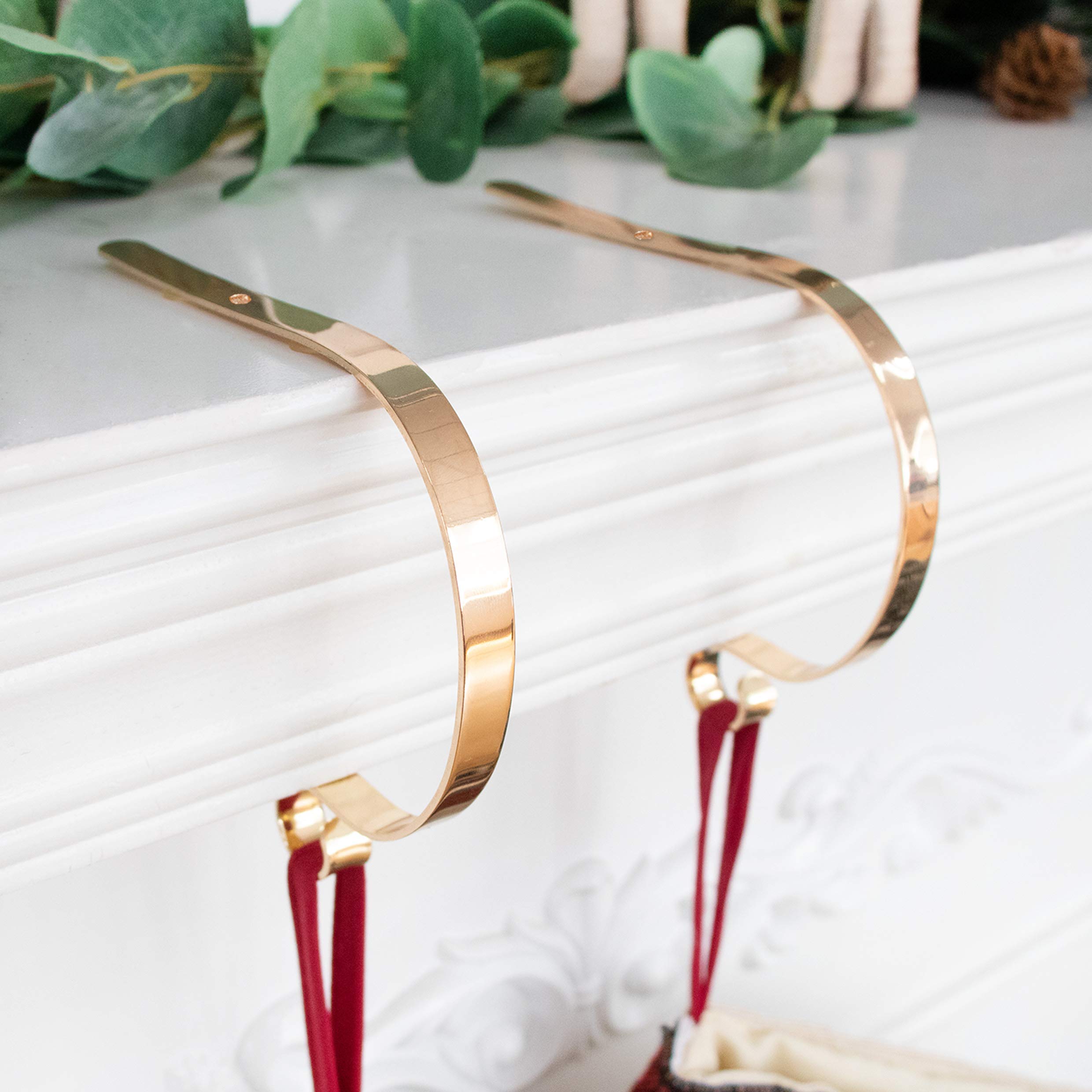 LUBOT Set of 2 Metal Christmas Stocking Holder Hooks Fireplace Hanger with Non-Skid Design Gold