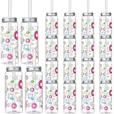 LemonRoad 24 Pcs Donut Plastic Cups with Lid and Straw 14 oz Reusable Donut Themed Party Decorations Tumbler Beer Can Iced Coffee Cup for Preppy Party Decoration