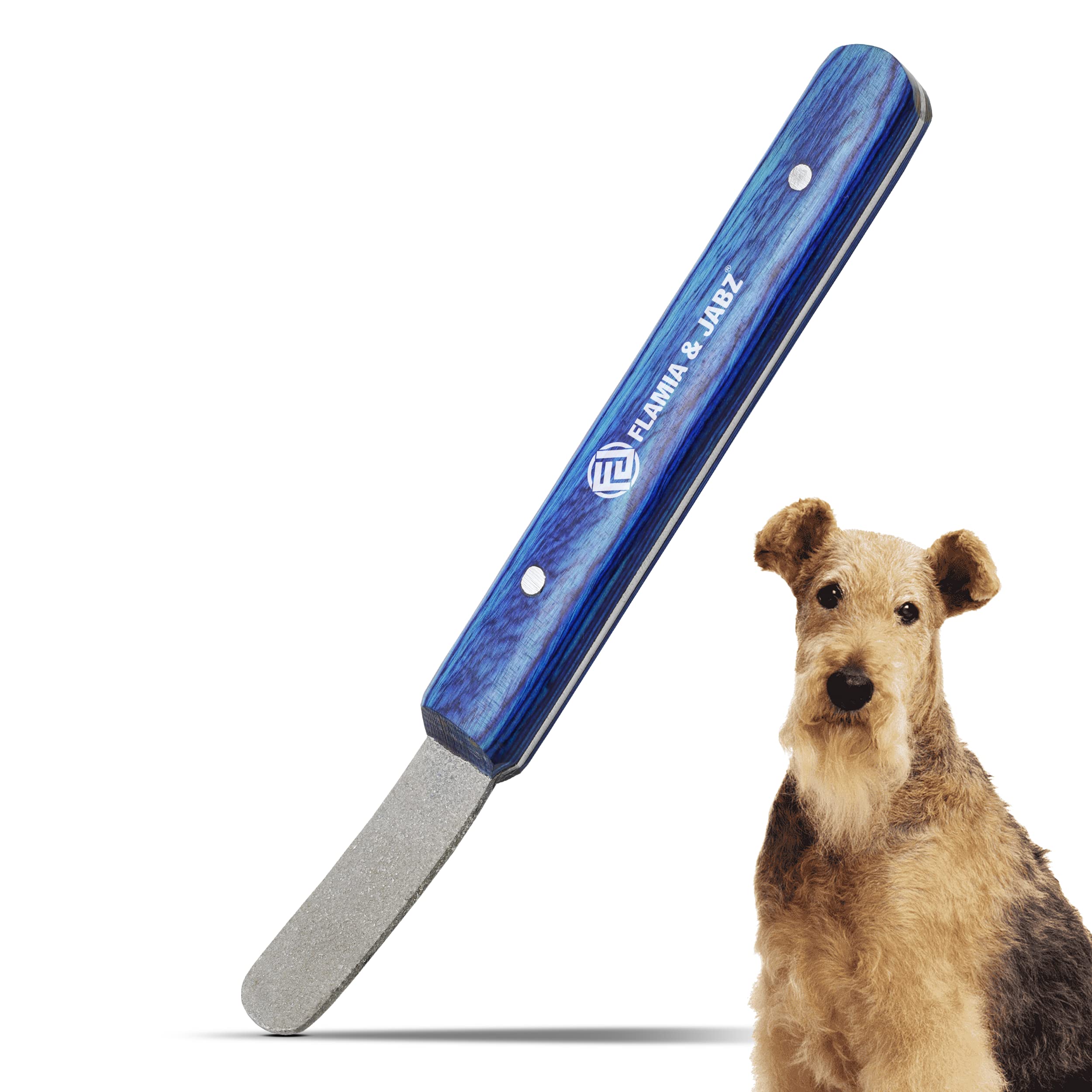 FLAMIA & JABZ Stripping Metal Stone Diamond Edged for Dogs, Cats & Pets with Wooden Grip (Fine)