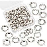 SUNNYCLUE 32Pcs Spring O Rings Silver Round Carabiner Clip Split Zinc Alloy Snap Hooks Metal Clamp Clasp Keyrings Buckle Trigger for Bag Purse Handbag Strap Craft DIY Accessory, 20MM, 3.5mm Thick