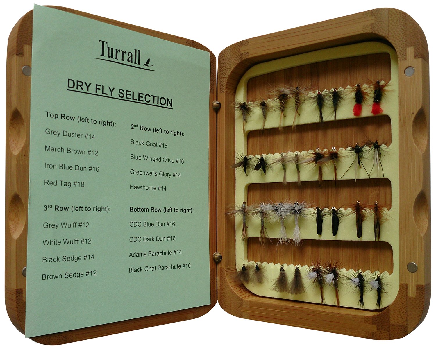 Bamboo Presentation Dry Flies Selection 32 Dry Flies in Bamboo Box - Brown,