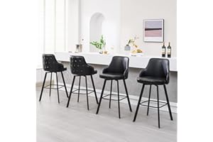 FIRAVOE Bar Stools Set of 4, 30" Swivel Bar Height Bar Stools with High Back, Faux Leather Kitchen Barstool for Kitchen Island (Black, 4PCS 30" Bar Stools)