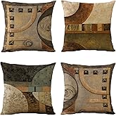 WOMHOPE Set of 4 Vintage Geometric Decorative Throw Pillow Covers Pillow Cases Cushion Cases 18 x 18 Inch for Living Room,Couch and Bed (Brown)