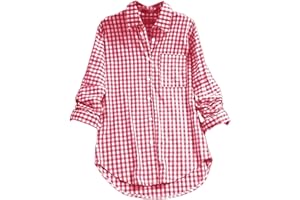 Button Down Shirts for Women Gingham Top Plaid Long Sleeve Dress Shirts Cotton Fitted Casual Work Collared Blouse