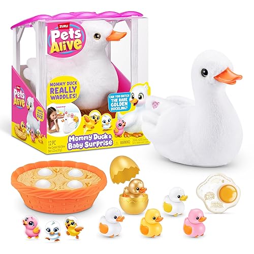 Pets Alive Mommy Duck & Baby Surprise by ZURU Nurturing Play Surprise Hatching Interactive Girls' Toy.