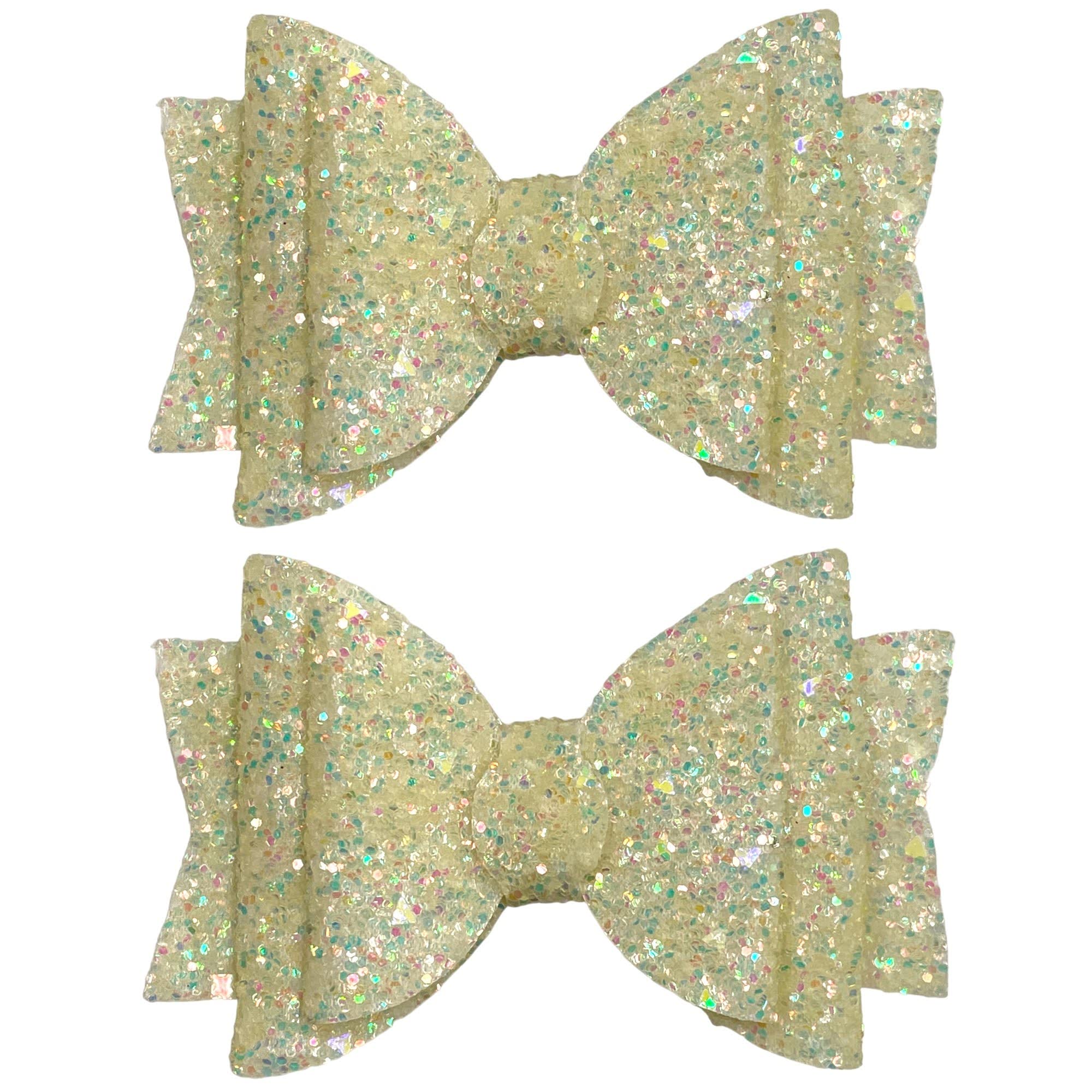 Pale Yellow Beautiful Glitter Hair Bows Clips Slides Grips for Woman Girls Handmade 3.5" inch - 2 Pack — image 1