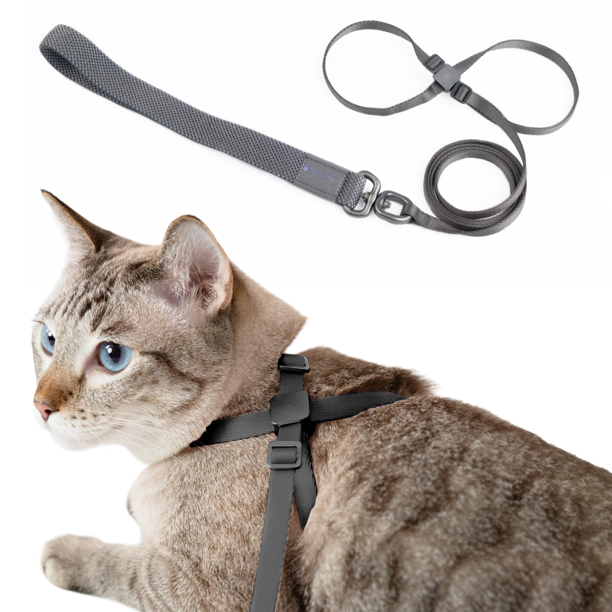 Photo 1 of BuddyArmor Cat Harness and Leash 2-in-1, Escape Proof Anti-Chocking Harness Adjustable Lighweight Leash for Walking Outoor Training for Kitten Small Large Cats Puppy, US IDA Bronze Award (Space Gray)