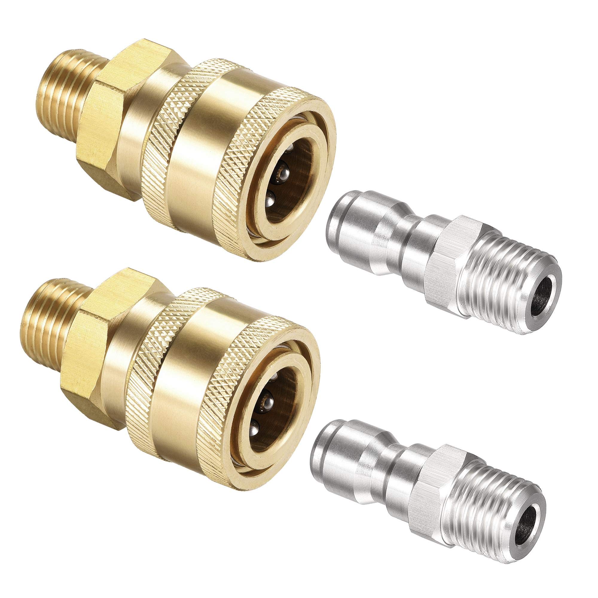 sourcing map Garden Hose Brass Quick Connect Set Fittings G1/4 Male Thread Water Hose Connectors Pressure Washer Adapter Quick Disconnect Kit, 2 Sets