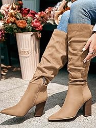 PiePieBuy Womens Faux Suede Knee High Boots Pointed