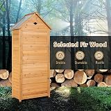 Tangzon Wooden Garden Storage Shed 5 Shelves Lockable Double Door 70x45x160cm view 5