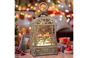 LSISOVO Christmas Snow Globes Lantern,Musical Snow Globes,Christmas Decorations Indoor for Home,Battery Or USB Powered,with 6 Hour Timer,Christmas Lantern for Festival Decoration,Reindeer Vehicle