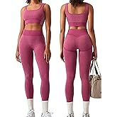 OLCHEE Womens Workout Sets 2 Piece Seamless Square Neck Sports Bra Padded Butt Lifting Leggings High Waist Yoga Gym Outfits