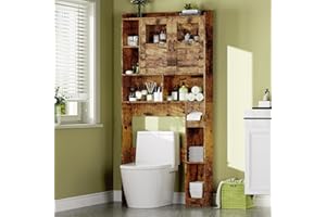 Farmhouse Over-The-Toilet Storage Cabinet 67.4'' Tall Bathroom Organizer with Adjustable Shelf, Glass Door & Customizable Lay