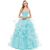 ZSHAOLHYJYZS Glitter Tulle Prom Dresses Spaghetti Straps Ball Gown for Women 2026 Long Formal Dress for Teens