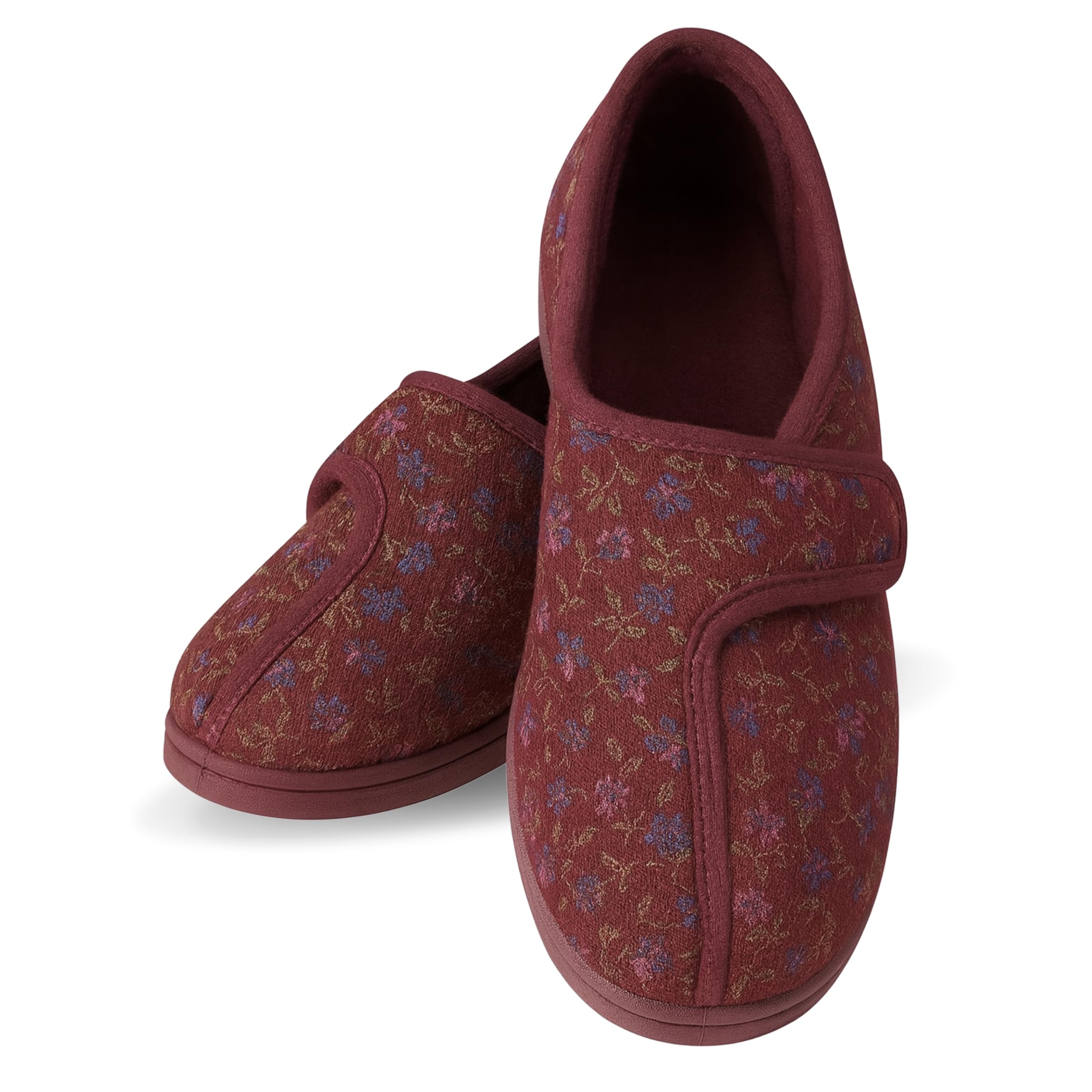 Performance Health Ladies Patterned Slippers – Adjustable Hook & Loop Closure, Soft Textile Lining, Non-Slip Rubber Sole – Comfortable, Machine Washable Support for Swollen Feet