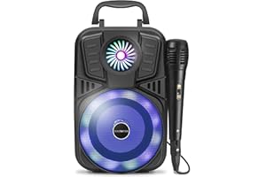 Singsation Karaoke Machine, 5.0 Portable Bluetooth 4" Speaker Dynamic Loudspeaker, Ultimate Karaoke Home System, LED Party Lights for Kids and Adults, Rechargeable Speaker with FM Radio, SD/TF Card
