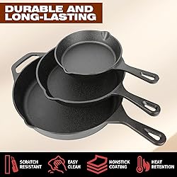 isheTao Cast Iron Skillet 3-Piece Set, Frying