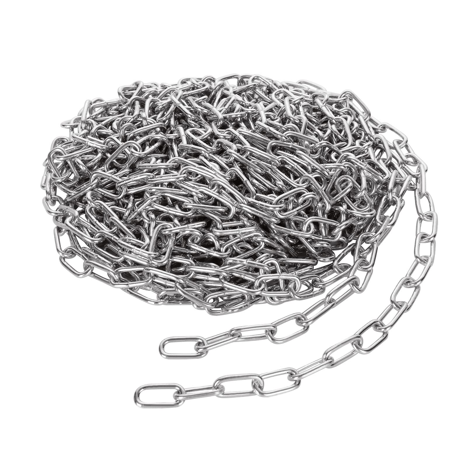 JMIATRY 15 Metres Length 304 Stainless Steel Chain, 3mm Heavy Duty Chain Links, Galvanized Steel Welded Link Chains Lift for Fence Gate, Garage Doors, Swing Chains and Bicycle Security Lock