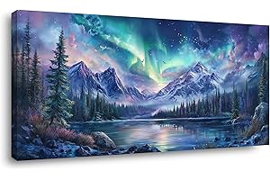 IDAFU Aurora Borealis Canvas Wall Art Northern Lights Wall Printing Farmhouse Abstract Snow Mountain Tree Forest Scenery Canvas Nature Landscape Artwork For office Home Décor Ready to Hang 40L x 20W