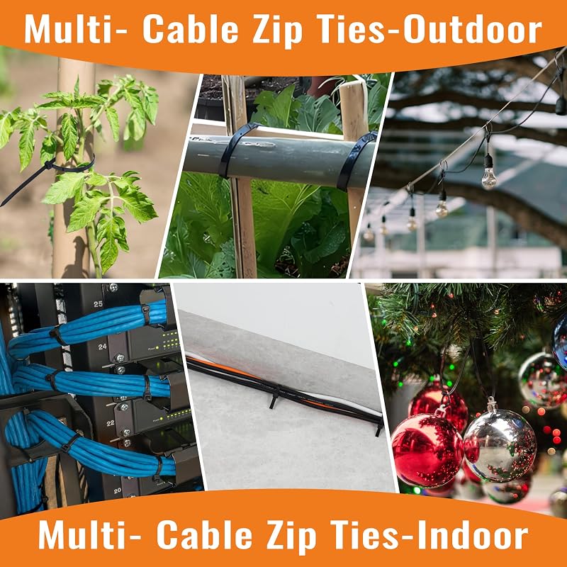 Kabelbinder Schwarz Set, Kabelbinder UV Beständig,Cable Ties Nylon Verschiedene Größen für Kabelmanagement,Gartenarbeit,Wohnen,Werkstätten (100/150/200/300 mm(1000 Stück))