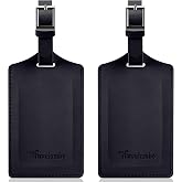 Travelambo 2 Pack Luggage Tags for Suitcases Airplane Travel Essentials | Bright Bag Name Tags TSA Approved, Faux Leather, Privacy Protection Flat, Black