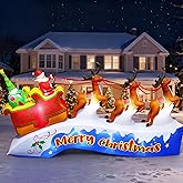 Pechfun 12FT Long Christmas Inflatables Outdoor Decorations, Santa Claus on Sleigh and 3 Reindeers Giant Blow Up Yard Decorations with Built-in Bright LED Lights for Outside Lawn Holiday Xmas Decor