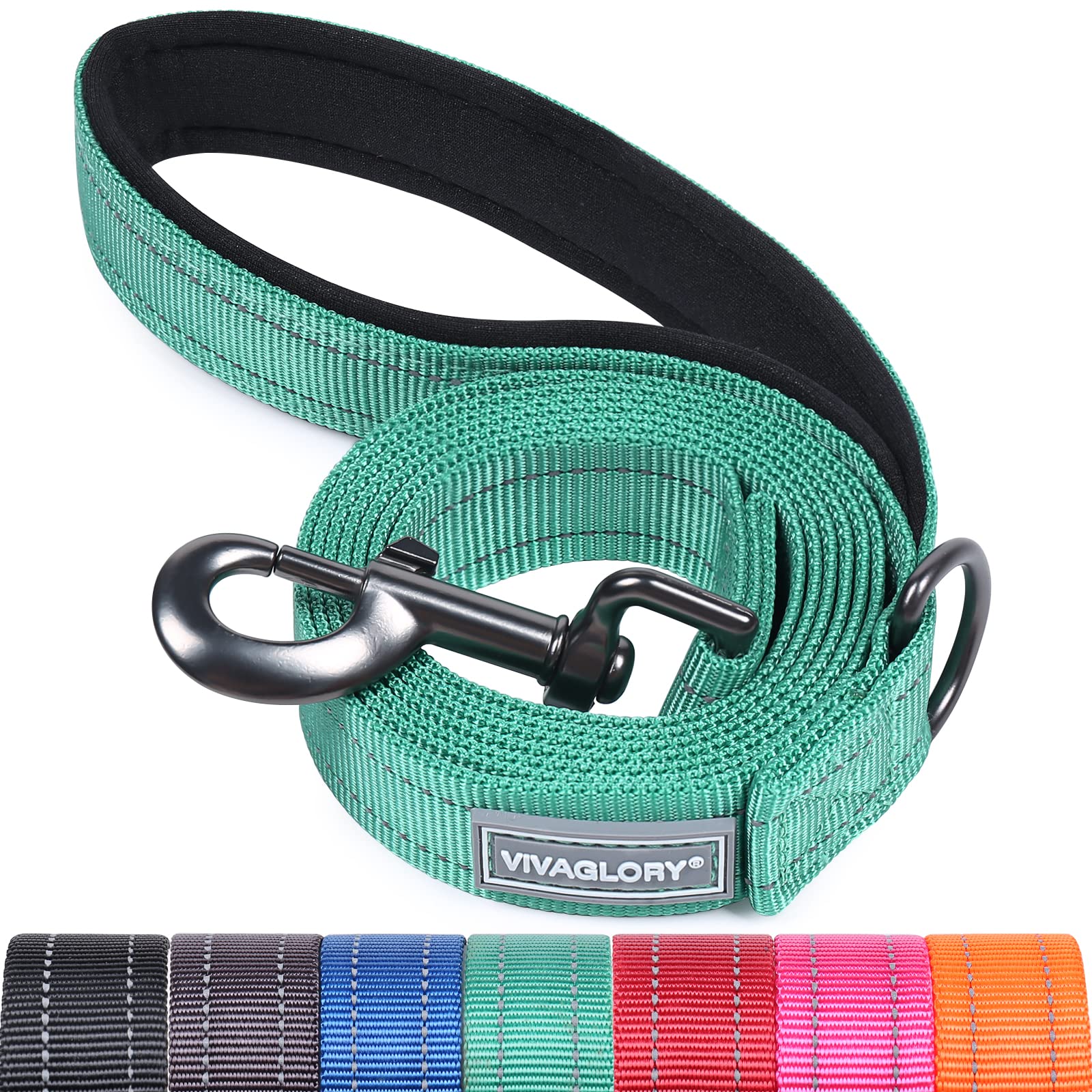 VIVAGLORY Dog Lead Dailyx Dog Leash, Lead with Soft Padded Handle for Training & Walking, Heavy Duty & Double Layer Nylon for Pet Puppy, 150 x 2.5cm, Green
