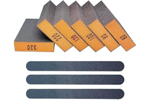 TOROMP Sanding Sponge Kit -6 PCS 60 80 100 120 220 320 Coarse Medium Fine Grit Sander Sponge + 3 PCS Polishing Sticks Sanding Sticks Sanding Block for Wood-Working Drywall Metal Polishing