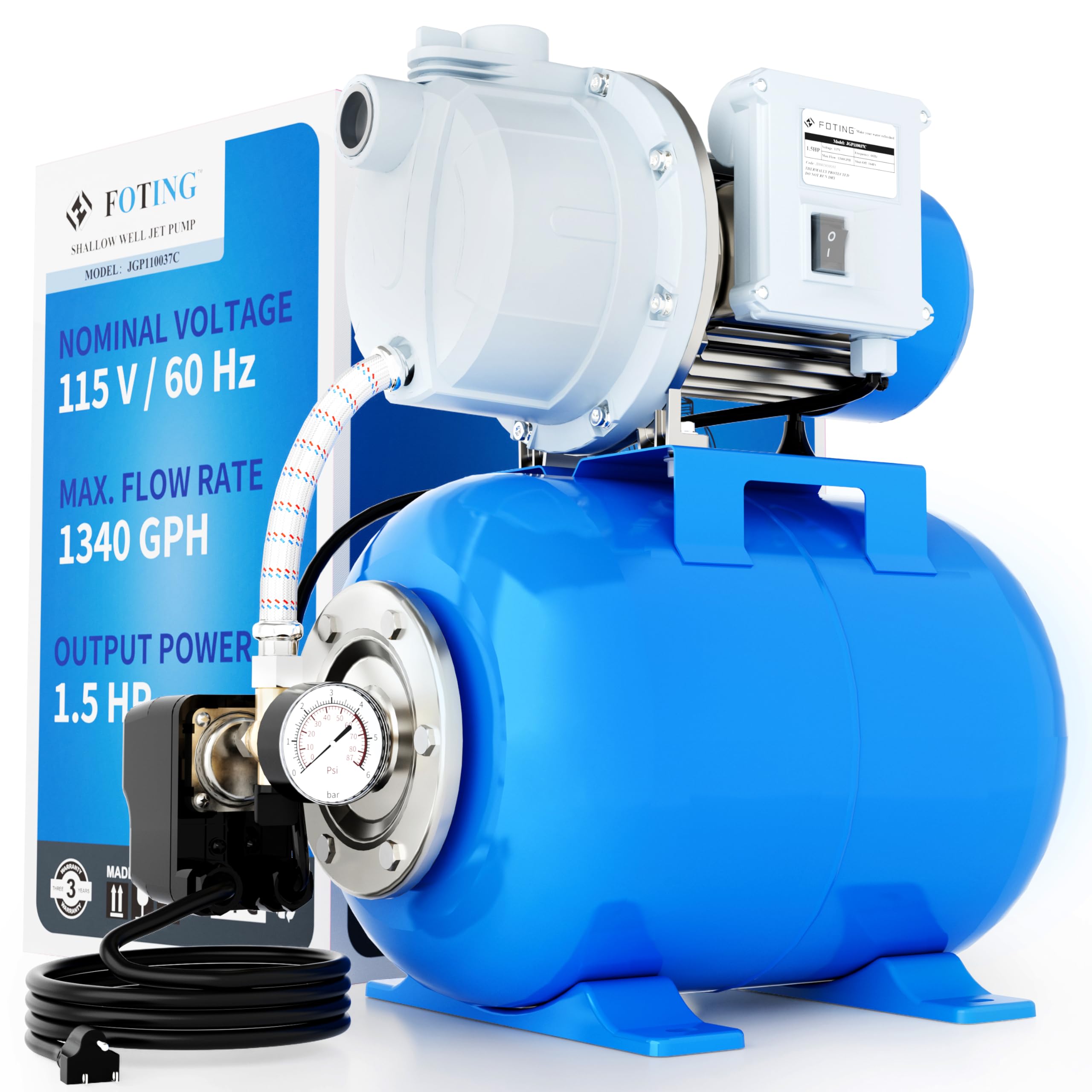 Photo 1 of ** SIMILAR** FOTING 1.5HP Shallow Well Pump w/Pressure Tank, 1340GPH Jet Pumps Garden Pump, Water Transfer Draining Irrigation Pumps, Water Booster Jet Pump Stainless Steel for Home Garden Lawn Farm, Blue
