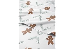 Queen Christmas Gingerbread Cookie Sheet Set - Holiday Xmas Pattern Bedding Set - Deep Pockets - Snug Fit - 4 Piece - Wrinkle