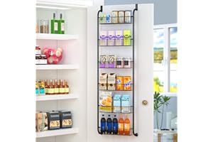 OTTOLIVES 6-Tier Over The Door Pantry Organizer Rack, Over The Door Organizer with 6 Full Baskets, Heavy-Duty Metal Hanging Over The Door Storage Spice Rack, Bathroom Over Door Organizer -Black