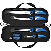 CUDA 6 Piece Knife &amp; Sharpener Set 4 Knives with Corrosion-Resistant Stainless Steel Blade &amp; Non-Slip Grips, 2-in-1 Knife Sharpener &amp; Ballistic Nylon Carry/Storage Case Included