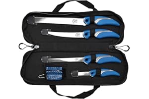 CUDA 6 Piece Knife & Sharpener Set 4 Knives with Corrosion-Resistant Stainless Steel Blade & Non-Slip Grips, 2-in-1 Knife Sharpener & Ballistic Nylon Carry/Storage Case Included