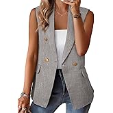 Happy Sailed Women’s Vest Tops Fall Winter Sleeveless Tweed Blazer Jackets Double Breasted Work Suit with Pockets