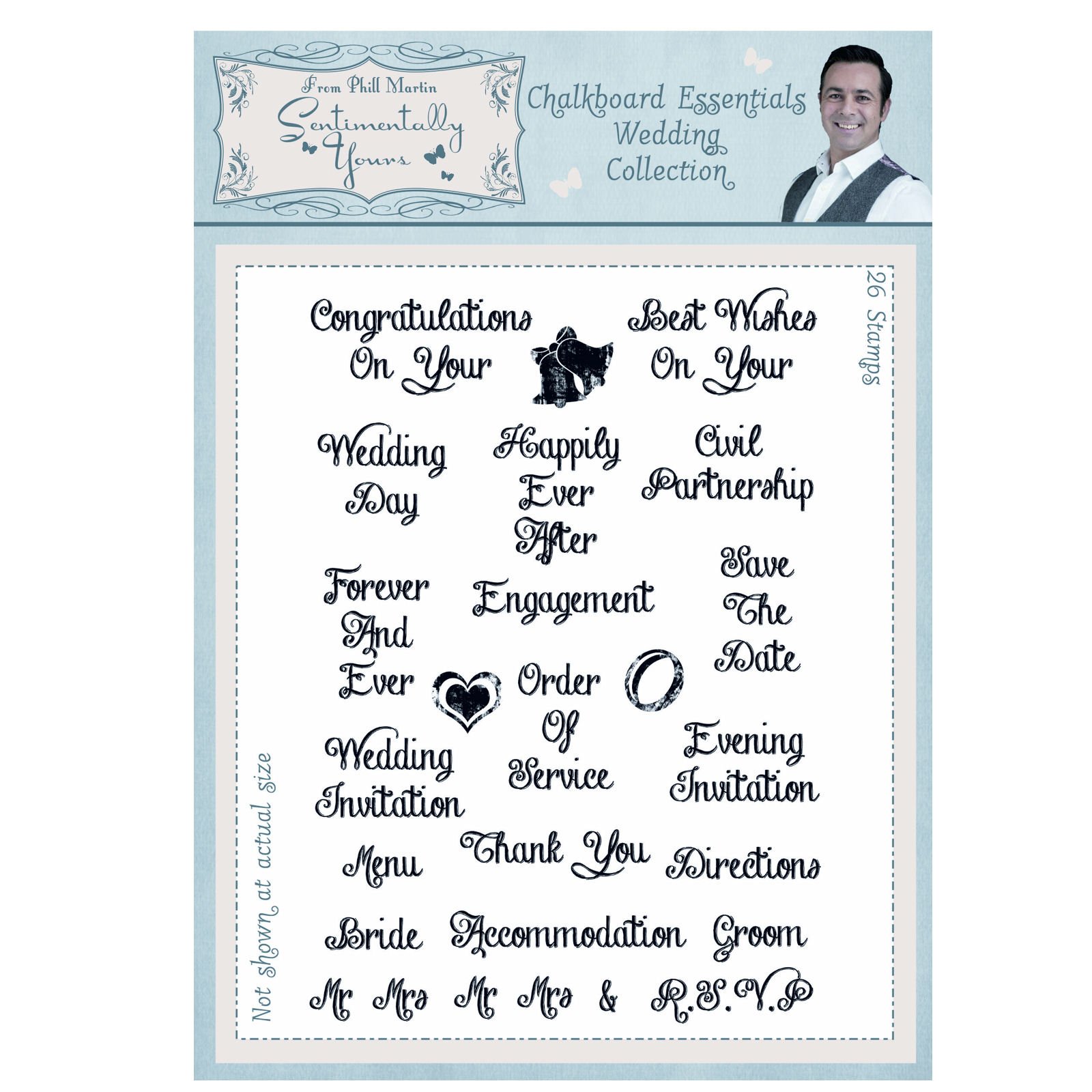 Sentimentally Yours by Phill Martin A5 Chalkboard Essentials Wedding Collection Clear Stamp Set, Polymer, Transparent, 10 x 15 x 0.8 cm