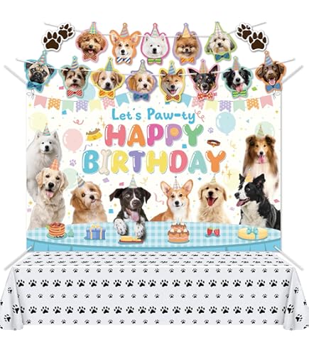 Dog Birthday Decorations, Happy Birthday Banner, Reusable Happy Birthday Backdrop, Pink Birthday