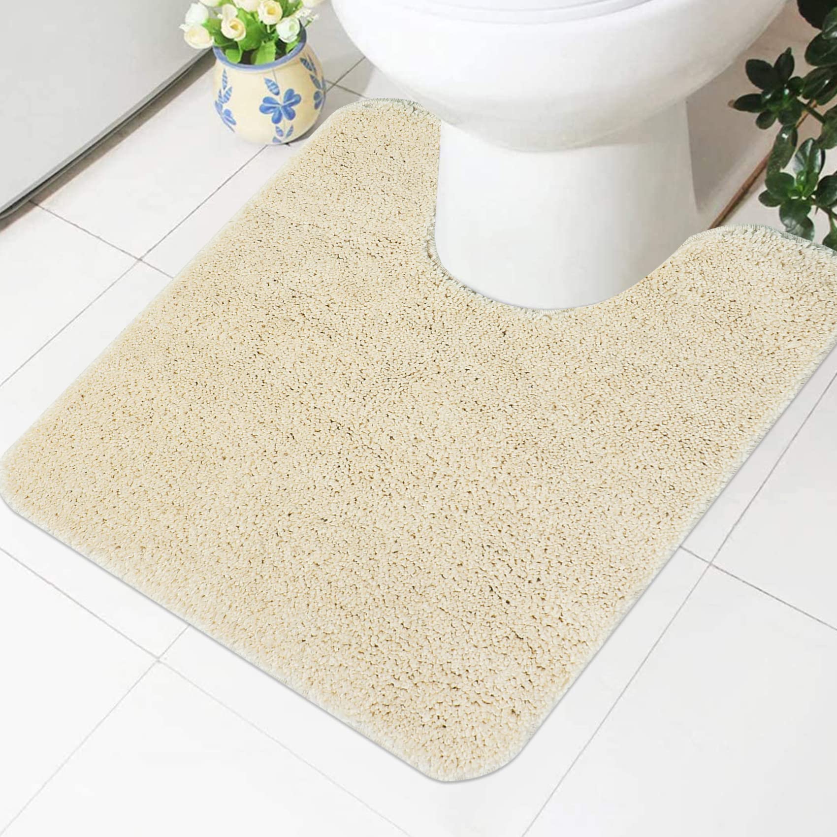 Famibay Bathroom Pedestal Mats Non Slip Washable Pedestal Mat for Toilet Bath Rug U Shaped Microfibre Soft Toilet Rugs for Bathroom