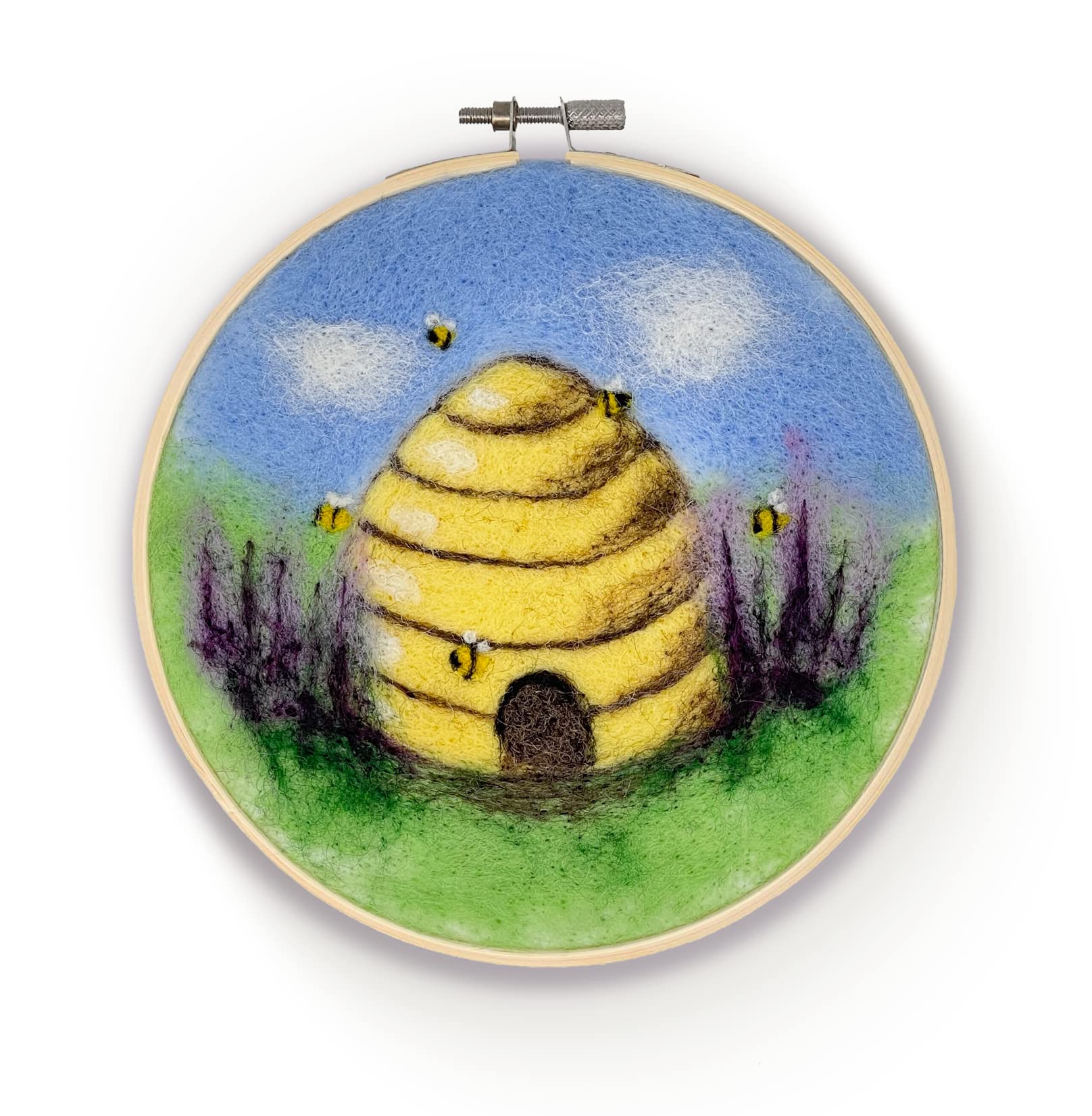 The Crafty Kit Company Beehive in a Hoop Needle Felting Craft Kit for Beginners Including Corriedale Wool, Needles and Instructions