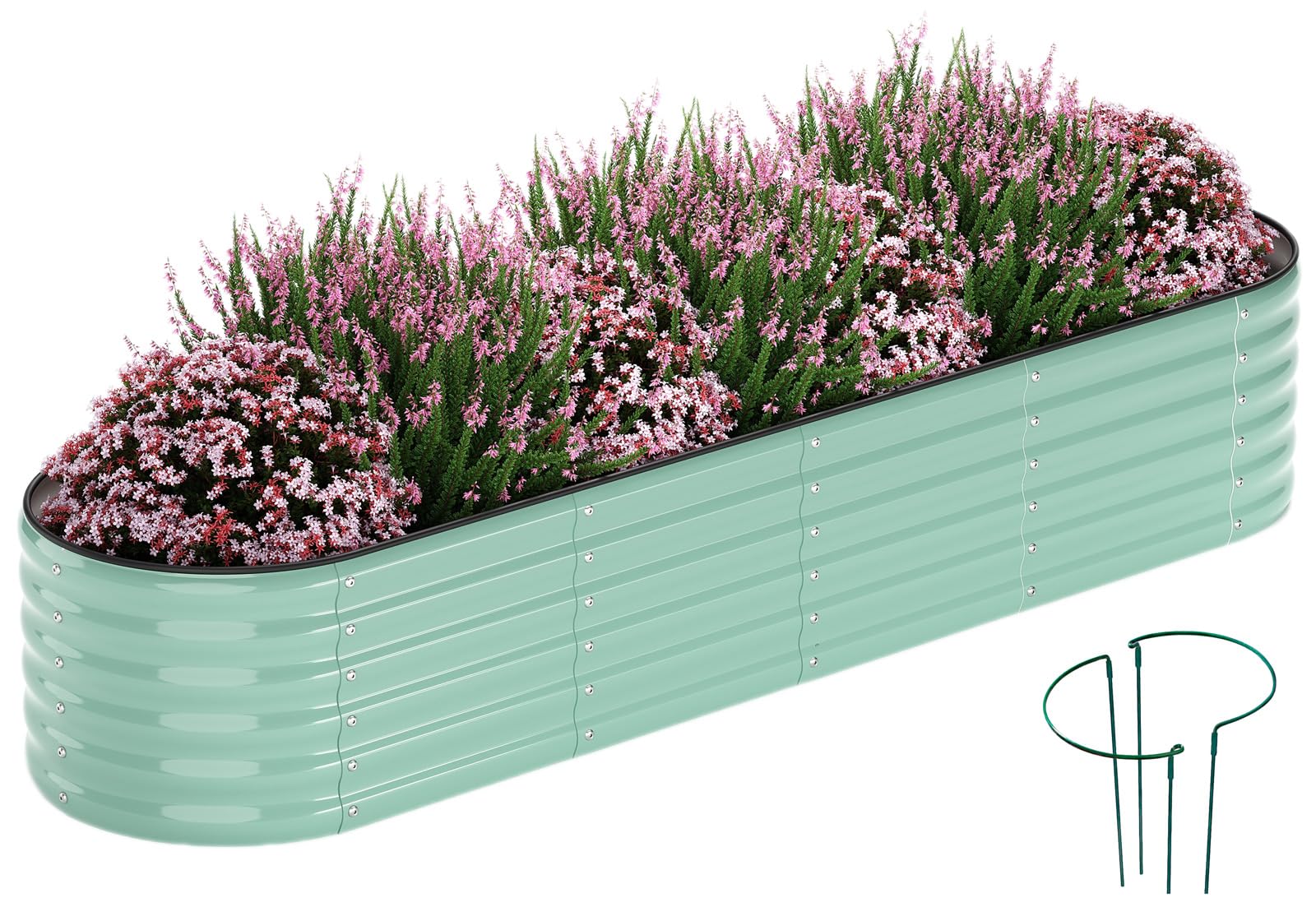 ZFHgarden Garden Box Raised Flower Bed Galvanized Metal Planter Round Raised Garden Bed Kit for Gardening Outdoor 1PC Green 8X2X1FT Image