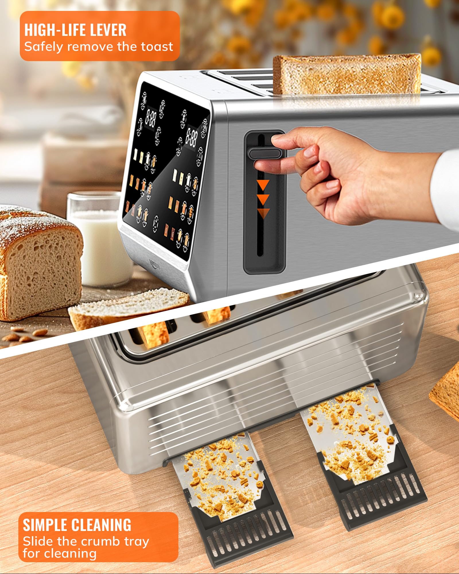 Tostadora Keenstone de 4 rebanadas, tostadora digital inteligente con pantalla táctil, panel de control dual, tostado de una sola ranura, temporizador, recalentar y descongelar para bagels, pan, gofres, elementos esenciales de cocina de acero inoxidable