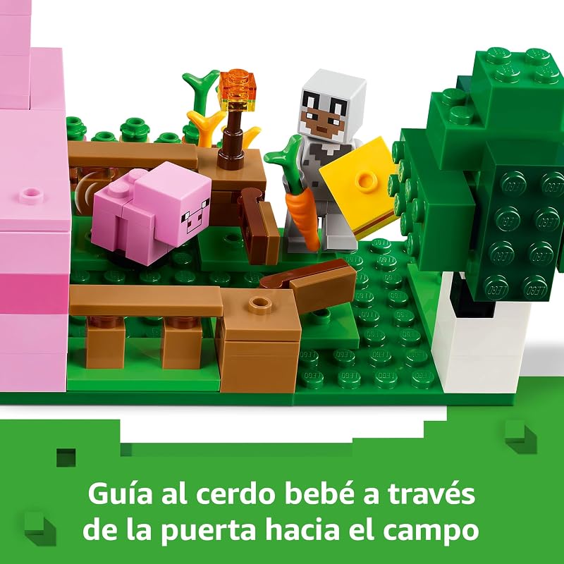 LEGO Minecraft The Baby Pig House, Fazenda com animais de brinquedo para meninos e meninas 7 anos e mais velhos, Bioma da floresta e personagens de jogos de vídeo para Role Play 21268