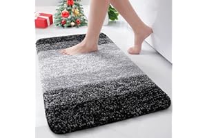 Arotive Microfiber Bathroom Rugs, Shaggy Soft and Absorbent Bath Rug, Non-Slip, Thick Plush Machine Washable Dry Bath Mats for Bathroom, Tub and Shower, 24x16, Black, Rectangular
