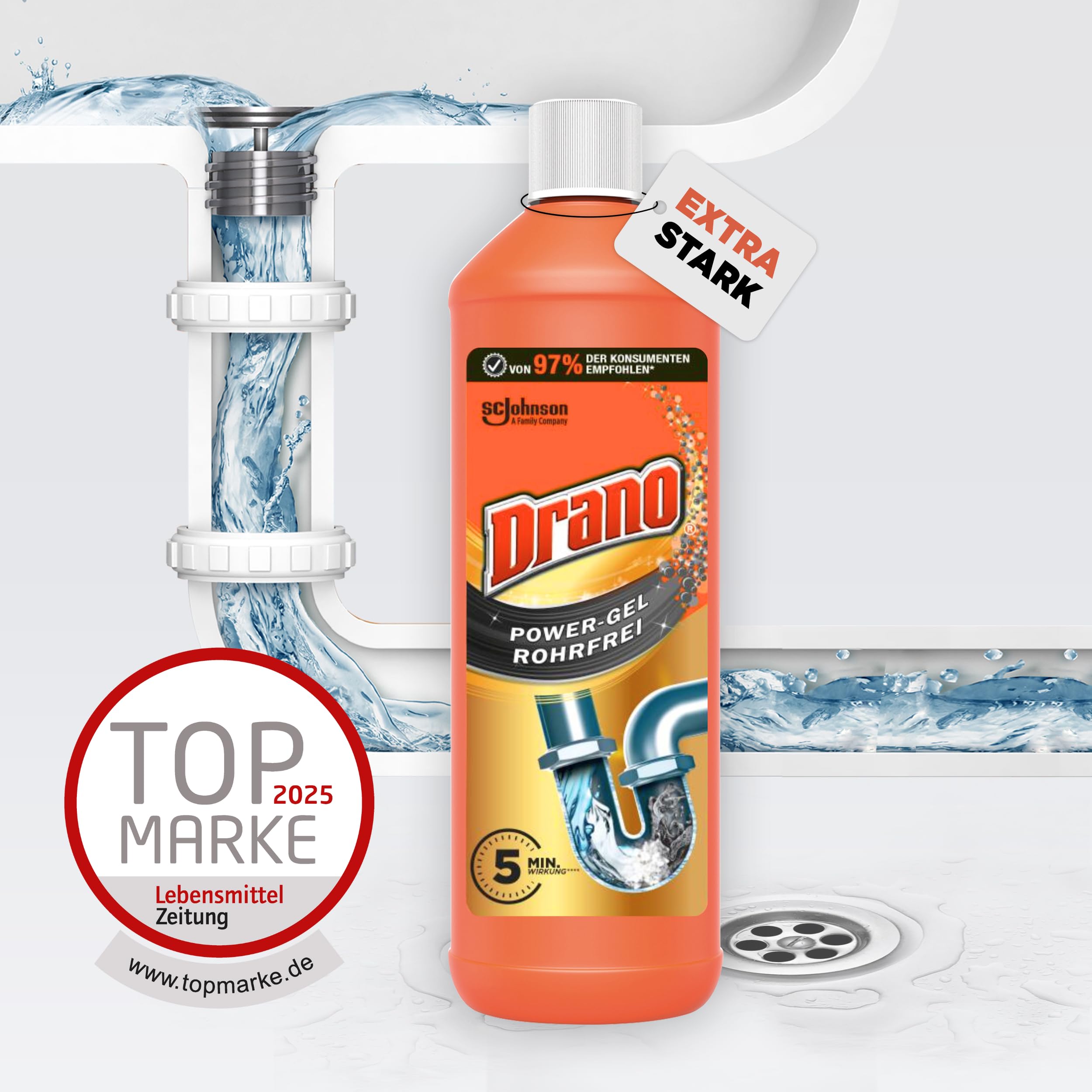 Drano Extra Stark, Abflussreiniger, Rohrreiniger für Küche & Bad, 1er Pack 6