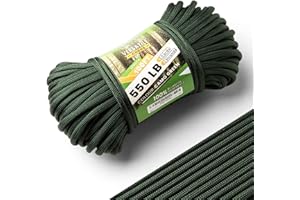 FETEFEST Green Paracord 550, Parachute Cord Mil-Spec 100FT, 100% Nylon Rope in Survival Gear and Equipment, Heavy Duty Rope for Bracelet, Leashes, Lanyards and Camping (Army Green, 100FT. Coiled in Bag)