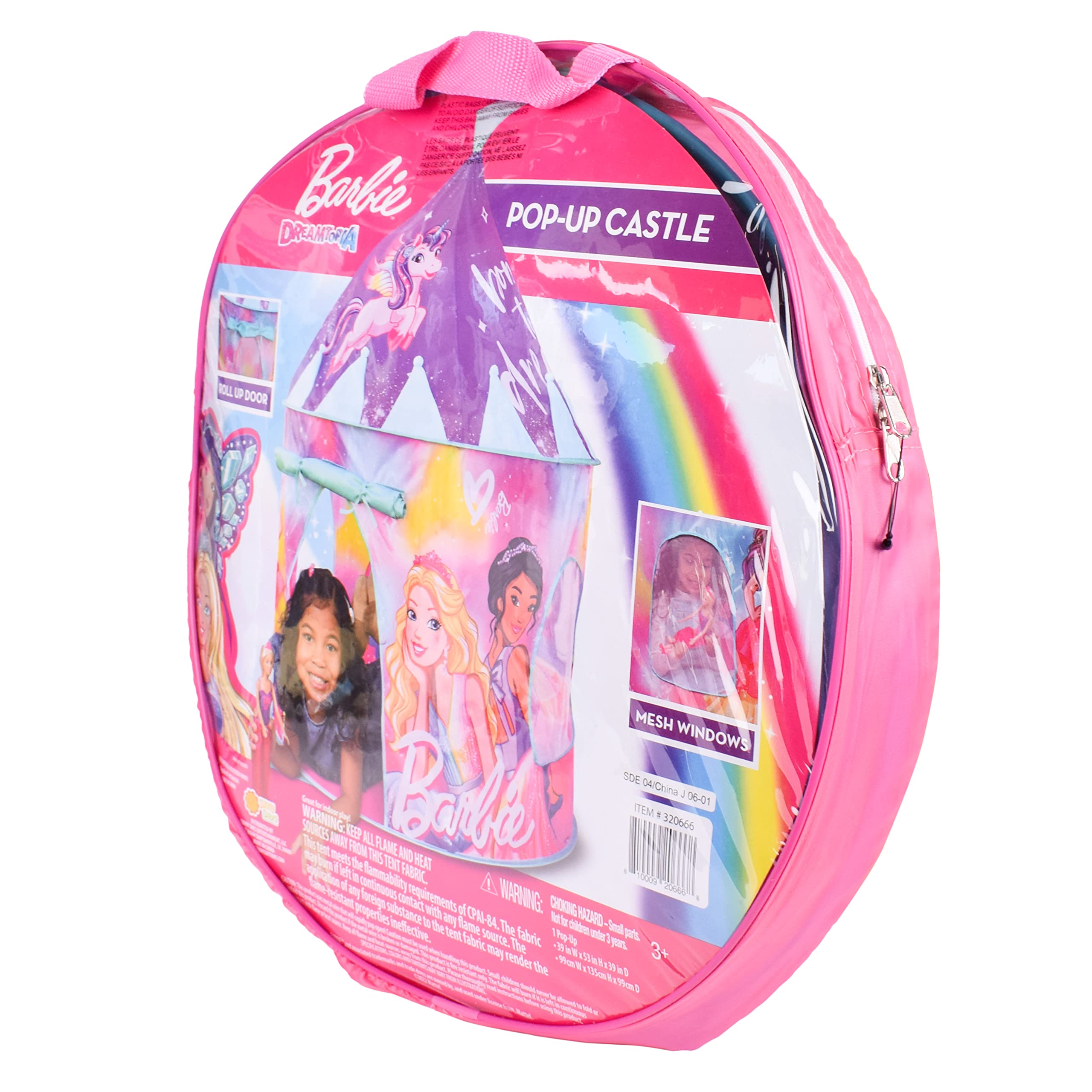 Barbie Pop Up Castle - Dreamtopia Pink Princess Play Tent for Kids | Folds Into Carrying Case - Sunny Days Entertainment