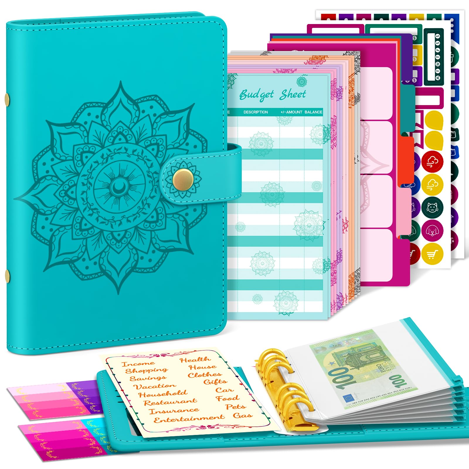 A6 Budget Planner Budget Binder, Household Book A6 Budget Planner Money Envelopes, Organiser Money Book with Films for Financial Planner Budget Saving Folder (Blue-Without calendar)