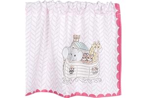 EVERYDAY KIDS Precious Moments Noah’s Ark Window Valance for Toddler and Baby Girls Animal Image of Giraffes, Tigers and Elephants on The Ark with Pink Border - 60x15” Window Décor for Children
