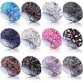 Bunnycool 12 Pcs Scrub Caps Women Adjustable Bouffant Caps with Button and Sweatband Working Nursing Medical Multicolor
